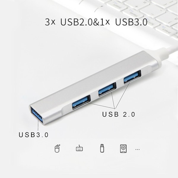 Metall USB C Hub Typ C Till 3x USB 2.0 + USB 3.0 4 Portars Adapter Fo