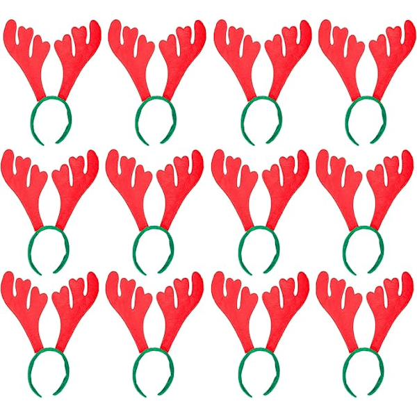 12 x Rensdyr Gevir Hårbøjler Julefrokost Udklædning Sjovt Tilbehør