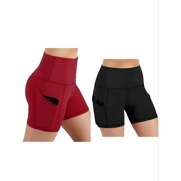 Joogashortsit, naisten shortsit, sivutaskut puhelintaskulla, korkea vyötärö, jooga, kuntoilu, collegehousut Black+Wine Red