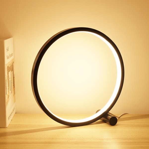 Led sänglampa Touch Ring Bordslampa Dimbar, 3 färger Dimbar 10 Ljusstyrka, metallvit Black