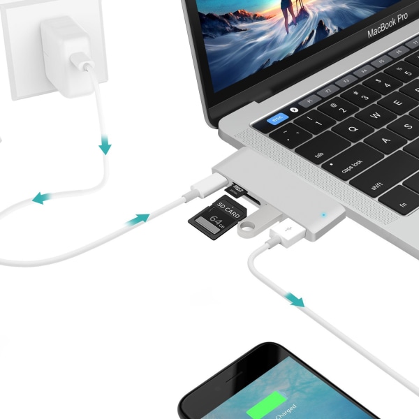 USB C Hub Adapter för Macbook Pro/air 2020 2019 2018, 5/6 i 1, typ-c dockningsstation kortläsare