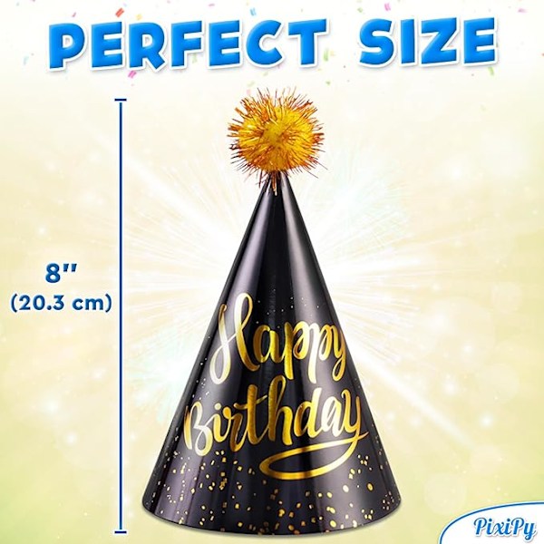 Födelsedagspartyhattar, Set med 10 Happy Birthday Konformade Partyhattar för Barnfödelsedagsfest - Festtillbehör och Dekorationer av PixiPy C