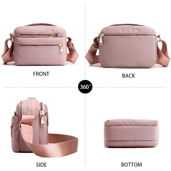 Kvinnors axelväska, multificka budväska axelväska resväska handväska för shopping resor (M, rosa)