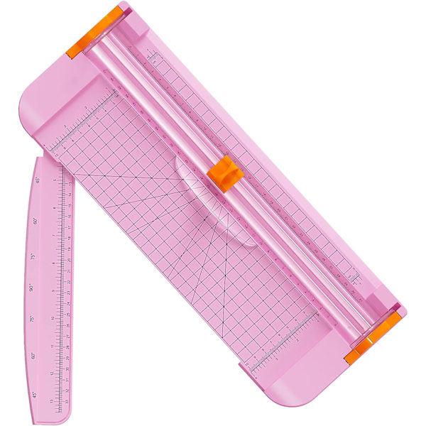 12\" Titansaxpapperskärare Scrapbookingverktyg med automatiskt säkerhetsskydd och sidolinjal för A4, hantverkspapper, etiketter, foton och kartong pink