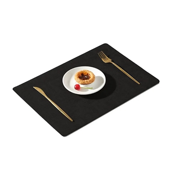 Lämmönkestävät nahkaiset tabletit, 6 kpl, vedenpitävät, pyyhittävät, pestävät PU-tabletit, helppo puhdistaa, liukumaton, syvän musta Deep Black