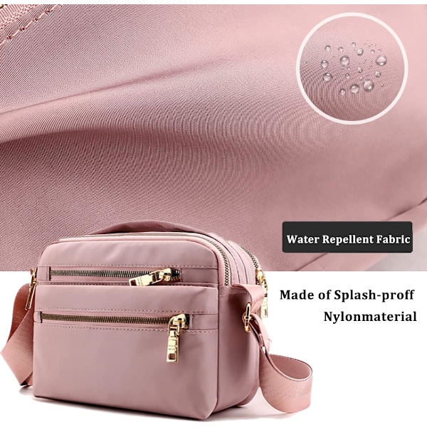 Kvinnors axelväska, multificka budväska axelväska resväska handväska för shopping resor (M, rosa)