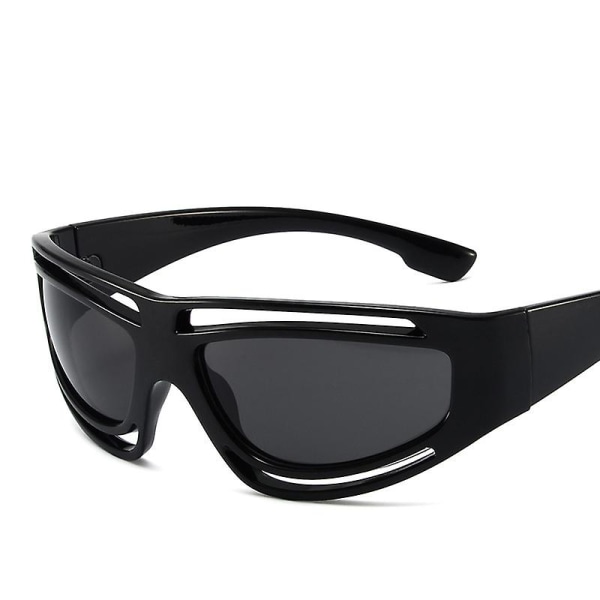 Utsökt 2023 Y2k modemärke Designer Sportglasögon Solglasögon Kvinnor För Män Trend Solglasögon Lyx Vintage Punk Uv400 Hollow Shades Black Black