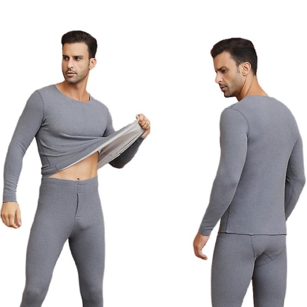 Ny kashmir varmkostym för män Spårfri hög elastisk passform Dubbelsidig varma set Höstkläder och set M-deep gray 3XL
