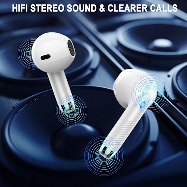 Trådløse ørepropper Bluetooth ørepropper In-Ear støydempende mikrofon, 40 timers spilletid Mini etui Sportshodetelefoner for Android iOS White