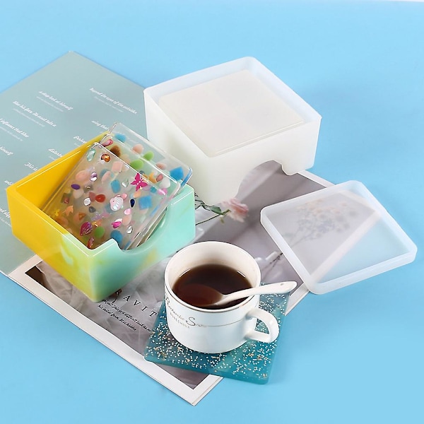 Coaster Opbevaringsboks Krystal Epoxy Form Firkantet Coaster Resin Cas