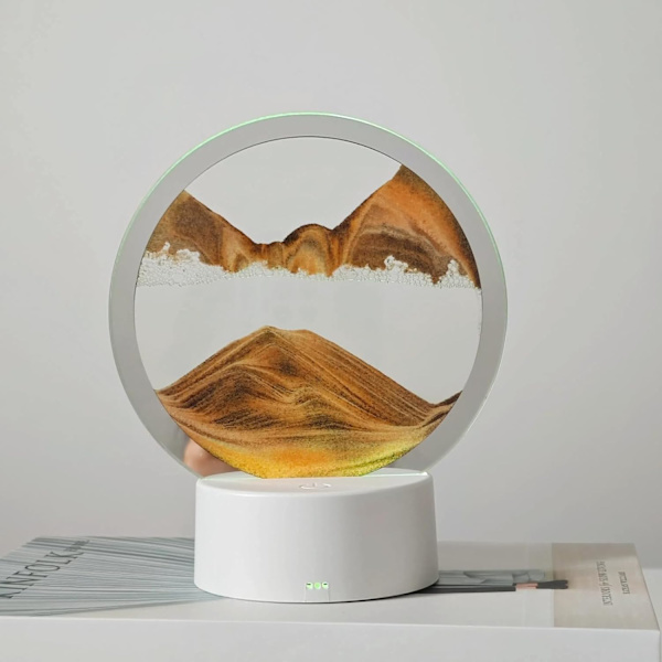 Rörlig sandkonst flytande rörelse, med ljus (7 färger/touch-kontroll), rund glasflödesmålning, skrivbordsdekoration av kvicksand (gul sand) yellow Sand