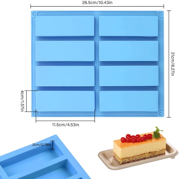 2 st silikonformar för müslibarer, rektangulära silikonformar med 8 hålrum för energibarer, müslibarer, chokladformar Blue