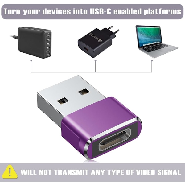 USB till USB C-adapter, USBC hona till A hane OTG-laddare typ C-omvandlare för Apple Watch Ultra iWatch 7 8 9 10, iPhone , Plus Pro Max, AirPods 3 Purple 4pc