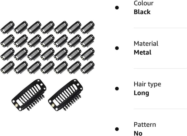 30 stk. Parykclips Snap Clips, Hår Extensions Clips U Form Snap Clips 9 Tænder Kam Clips til Hår Extensions 3,2 cm