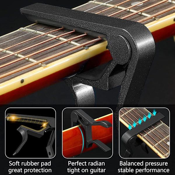 Gitarr Capo Snabbväxlande Capo för 6-strängad Akustisk Gitarr Elgitarr Klassisk Gitarr Ukulele Capo (Svart) Black