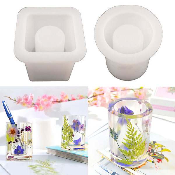 Krystall Epoxy Resin Form Pennholder Beholder Skrivebordsorganisator Sil