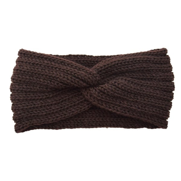 Strikket pannebånd med vakker knute foran, boho vinter høst Brun one size Brown