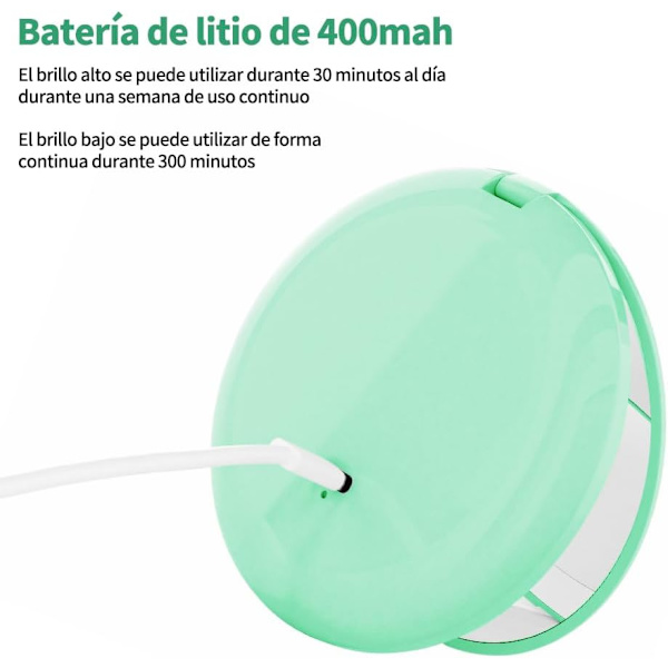 LED-upplyst sminkningsspegel, 1x/10x förstoring, justerbar ljusstyrka, dubbelsidig hopfällbar sminkningsspegel för handväskor, plånböcker, fickor - Grön green