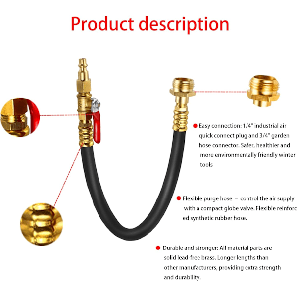 RV-vinteriseringskit, sprinklerblåsadapter med avstängningsventil, snabbkoppling för luftkompressor