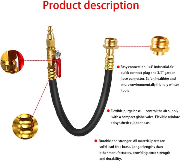 RV Vinteriseringssett, Sprinkler Blåseadapter med Stengeventil, Hurtigkoblingsplugg for Luftkompressor