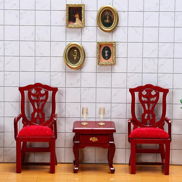 Dockskåpsfåtöljer Dockhusmöbler Miniatyr Trästolar