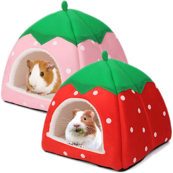 Marsvinhus 2-pakning Marsvinseng Hus Bur Tilbehør Koselig Gjemmested for Piggsvin Ilder Chinchilla og Andre Små Dyr Red+Pink