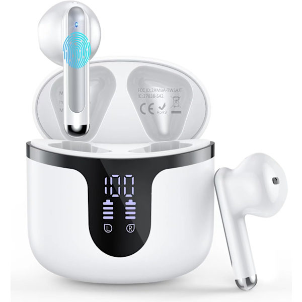 Bluetooth Headset, Trådløst Bluetooth Headset 5.3 In-ear med LED-indikator, IP7 Vanntette Hodetelefoner for Sport og Arbeid