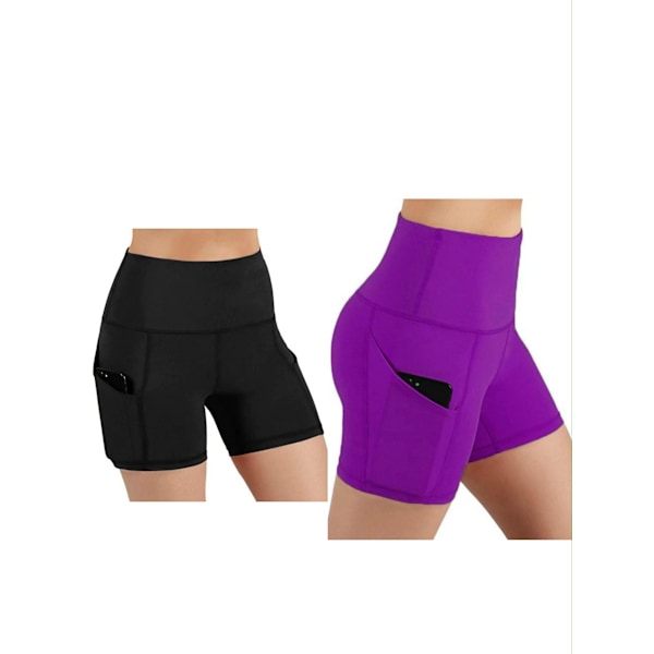 Joogashortsit, naisten shortsit, sivutaskut puhelintaskulla, korkea vyötärö, jooga, kuntoilu, collegehousut gray+Dark Purple