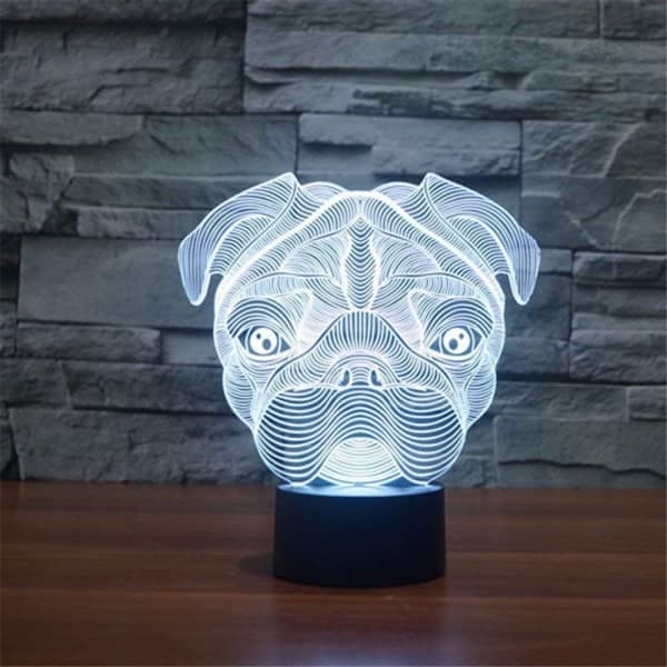 3D optisk illusion mops hund sensor natlampe med smart til