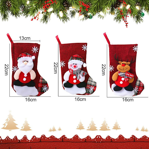 Julstrumpor, 3-pack, Julsäck, Juldekorationer, 3D Tomte, Snögubbe, Rensa Julstrumpa