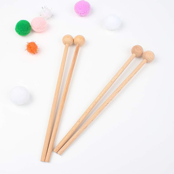 6 stk. Percussion Sticks, Træinstrument Sticks, Træ Percussion Køller til Xylofon, Tromme, Klokke (Træfarve)