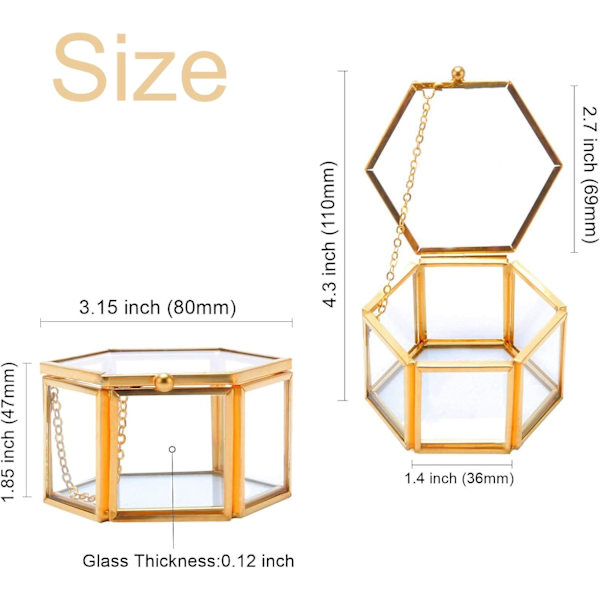 Geometrisk Smykkeskrin, Små Guldfarvede Smykkeskrin i Glas, Dekorativt Krystalsmykkeskrin til Halskæder, Ringe, Armbånd