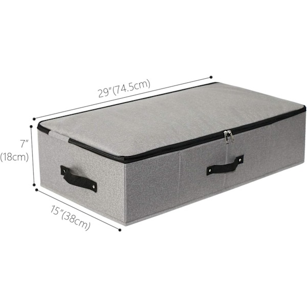 Sammenleggbar oppbevaringsboks for under sengen med håndtak, glidelåslokk, tepper, klær, dyner, soverom og skaporganisator, 74,5 x 38 x 18 cm, svart grå Dark gray 2pc