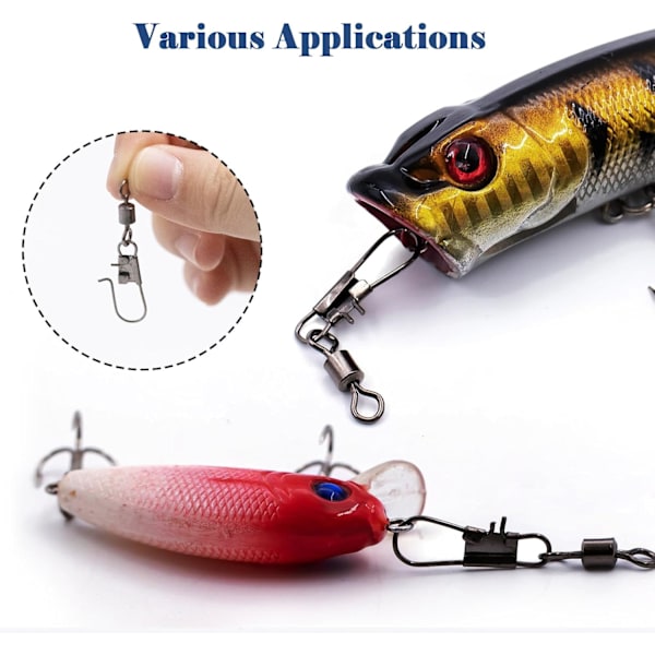 Fiske Swivel Snaps Terminal Tackle 50 st, Högstyrka Roterande Swivels Clips Connector för Saltvatten Sötvatten