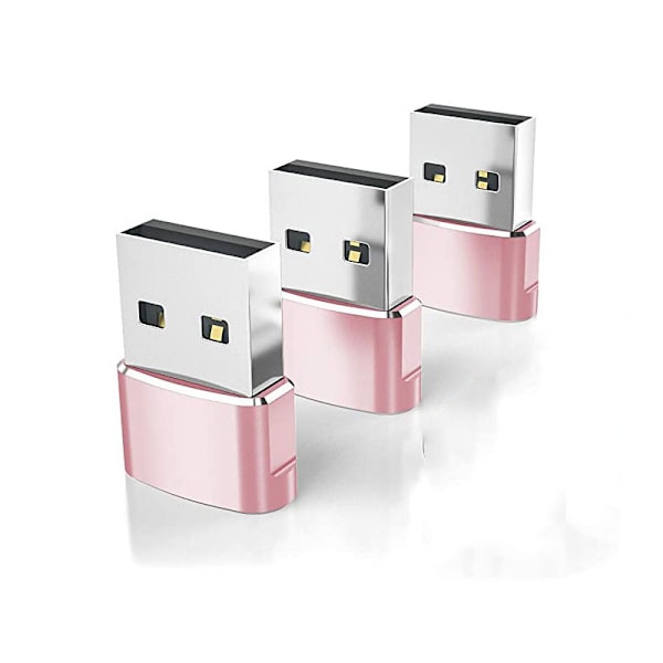 USB til USB C Adapter, USBC Hunn til A Hann OTG Lader Type C Konverter for Apple Watch Ultra iWatch 7 8 9 10, iPhone, Plus Pro Max, AirPods 3 pink 3pc