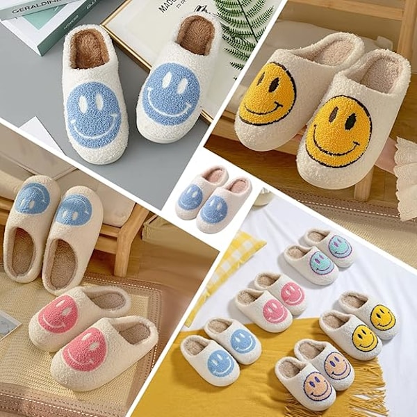 Smile Face Tøfler Innendørs Utendørs, Smile Happy Face Tøfler, Retro Tøfler for Kvinner Hus Myke Fluffy Tøfler. green