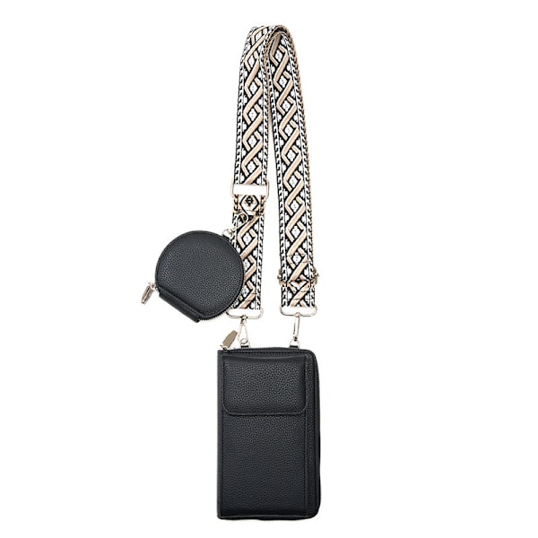 Dam PU Läder Liten Crossbody Väska Mobiltelefonficka Plånbok Korthållare Messenger Plånbok black