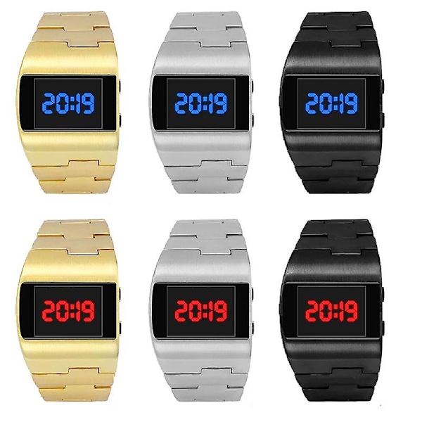 2024 Fashion Led Digitalklocka Herr Nilitary Sportklockor Svart Rostfritt Stål Stor Handled Multifunktion Elektroniska Armbandsur Herr black red