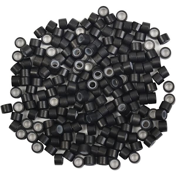 200 stk Silikonforede Mikro Ringer Lenker Perler 4.0 mm Hårperler for Hårextensions Black