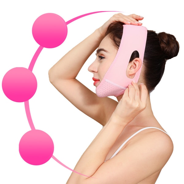 Återanvändbar V-linjemask Ansiktslyftande Förstärkande bantningsrem Dubbelhakreducerare Pink