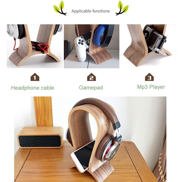 Trä hörlursstativ, skrivbords hörlursstativ, valnöt spel hörlursstativ, kompatibel med Sennheiser, Bose, Beats