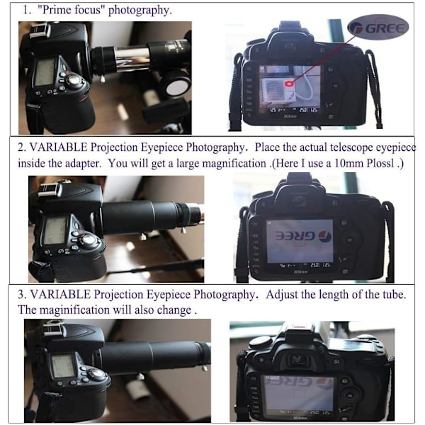 1.25 Variabel Teleskop Kamera Adapter til Prime Fokus og Okularprojektion Astrofotografering