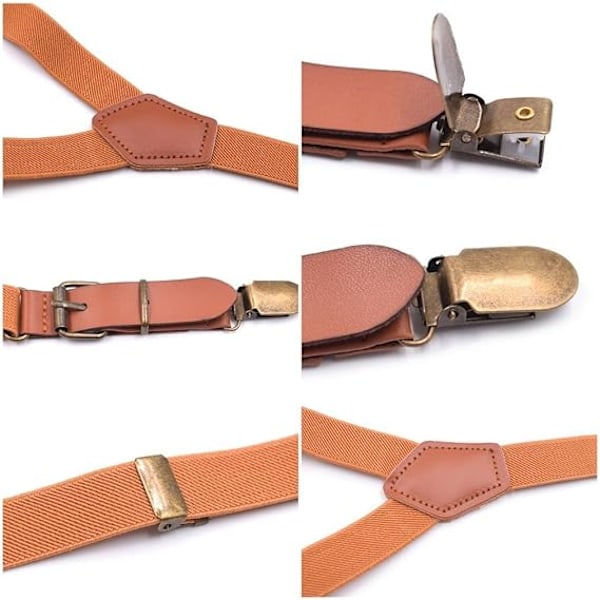 Unisex Y-muotoiset vahvat 3 klipsillä varustetut henkselit joustavat olkaimet ruskea S