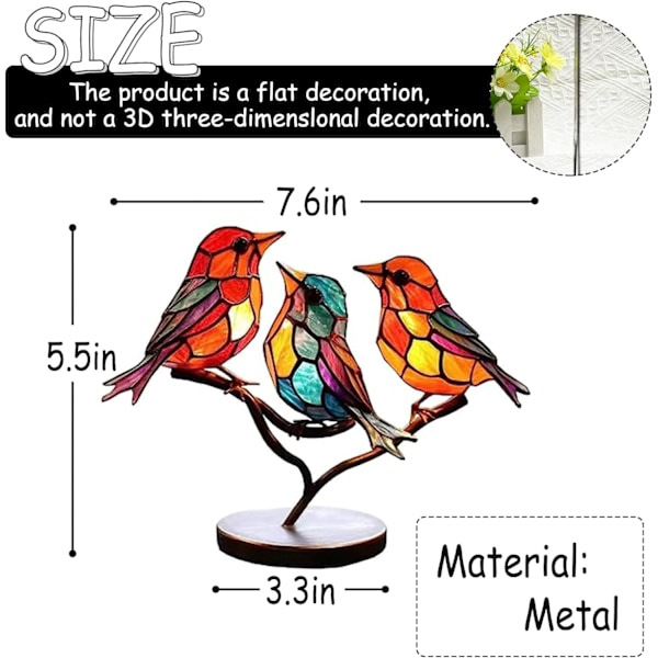 Fläckade fåglar på gren skrivbordsdekorationer dubbelsidig metallplatt konst bordsdekoration hemrum dekoration (3 fåglar på en gren) 3 birds