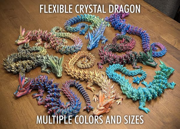 Drage - Flerfarget 3D-printet plastdragefigur - Regnbue-perlemorsfarger - Sammenkoblede kroppssegmenter og ben