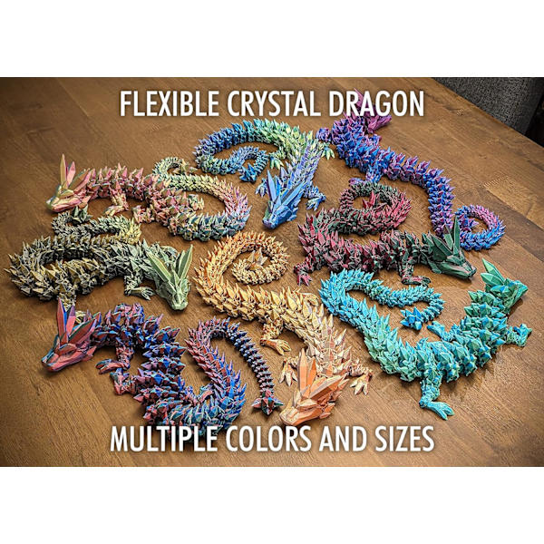 Drage - Flerfarvet 3D-printet Dragefigur i Plast - Regnbuefarvede Perlemorsfarver - Sammenlåste Kropssegmenter og Ben