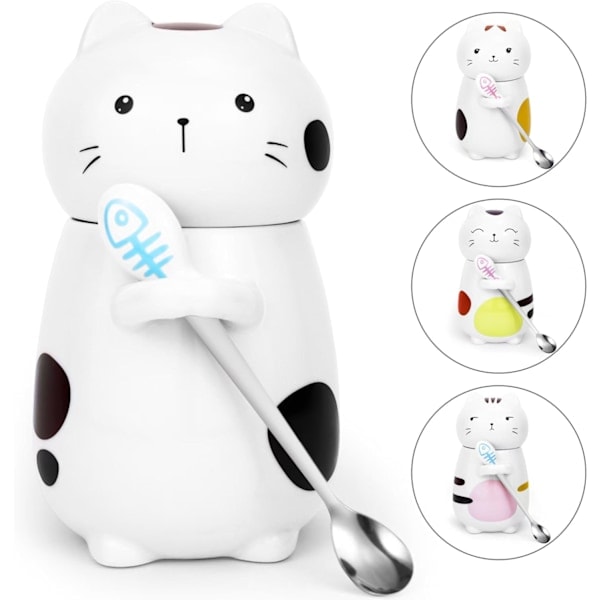 Kattmugg med lock, rolig kaffemugg, 400 ml, kaffemugg, julmugg, födelsedagspresent # C Kattmugg med lock och sked # C Cat cup with lid and spoon