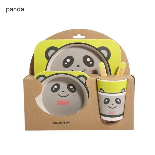 Kreativ servis i fem delar, tecknade tallrikar, panda-stil Panda