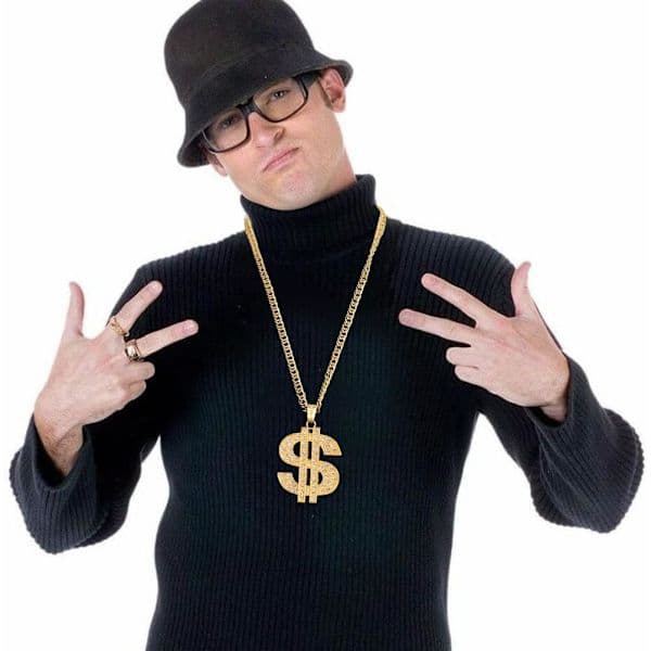 80'er rapper tilbehør solbriller guldkæde, bestilt af disco temafesten.