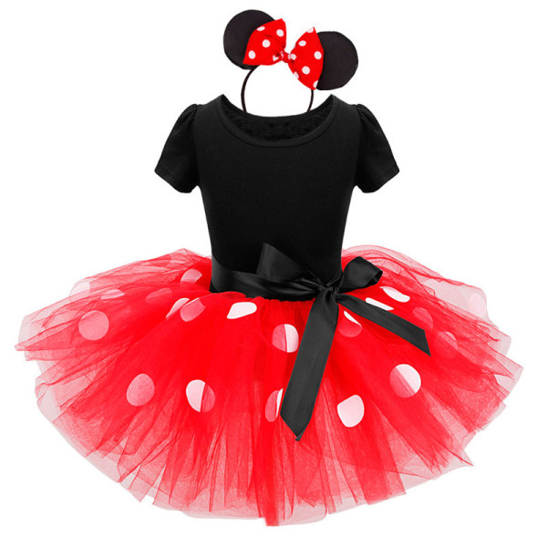 Barnflicka Minnie Mouse Polka Dot Födelsedagsfest Bow Tutu Tyllklänning Red 3-4Years